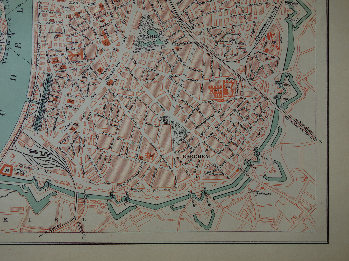 Oude kaart van Antwerpen uit 1914 originele vintage plattegrond Nederlandse landkaart