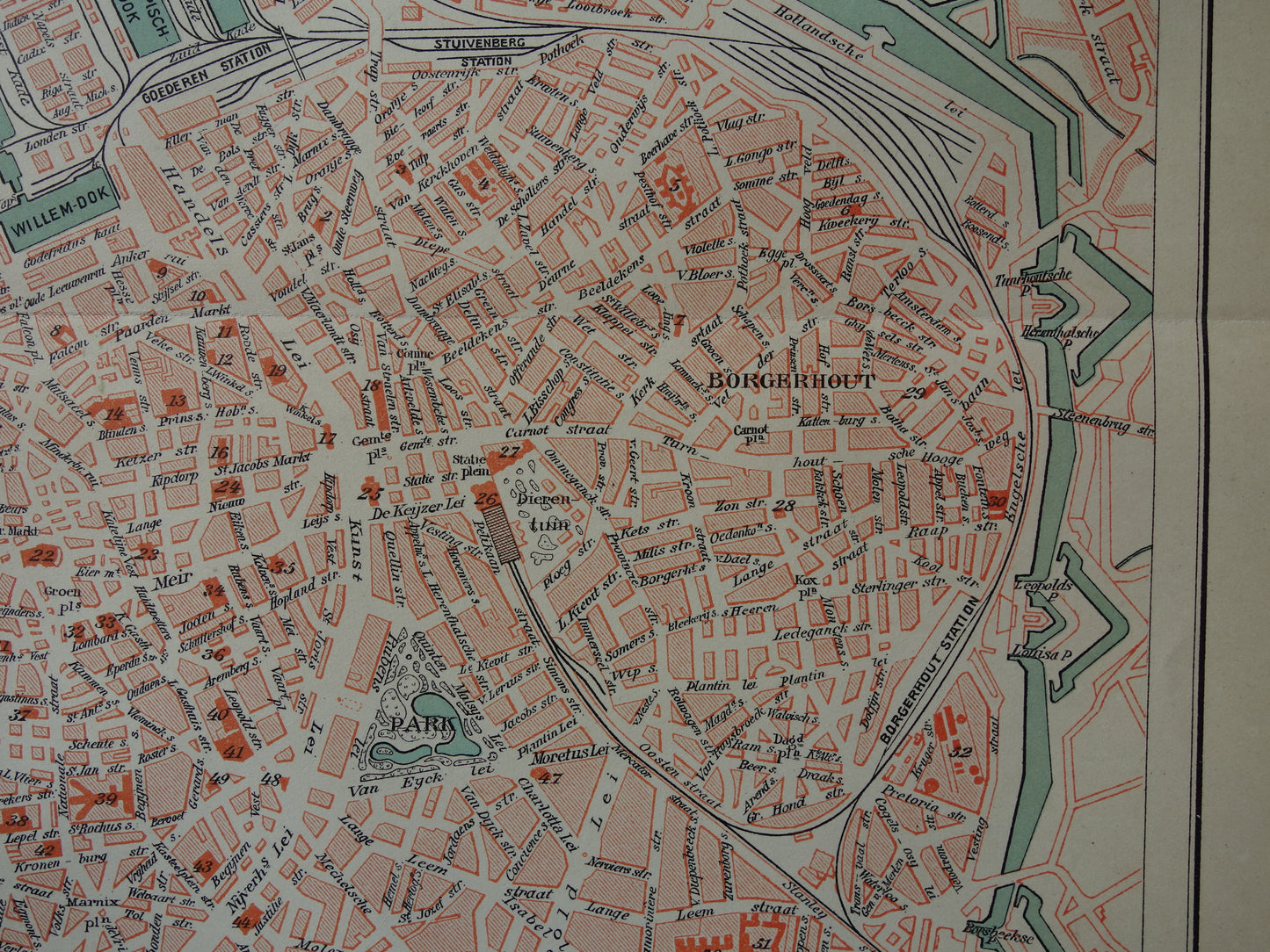 Oude kaart van Antwerpen uit 1914 originele vintage plattegrond Nederlandse landkaart