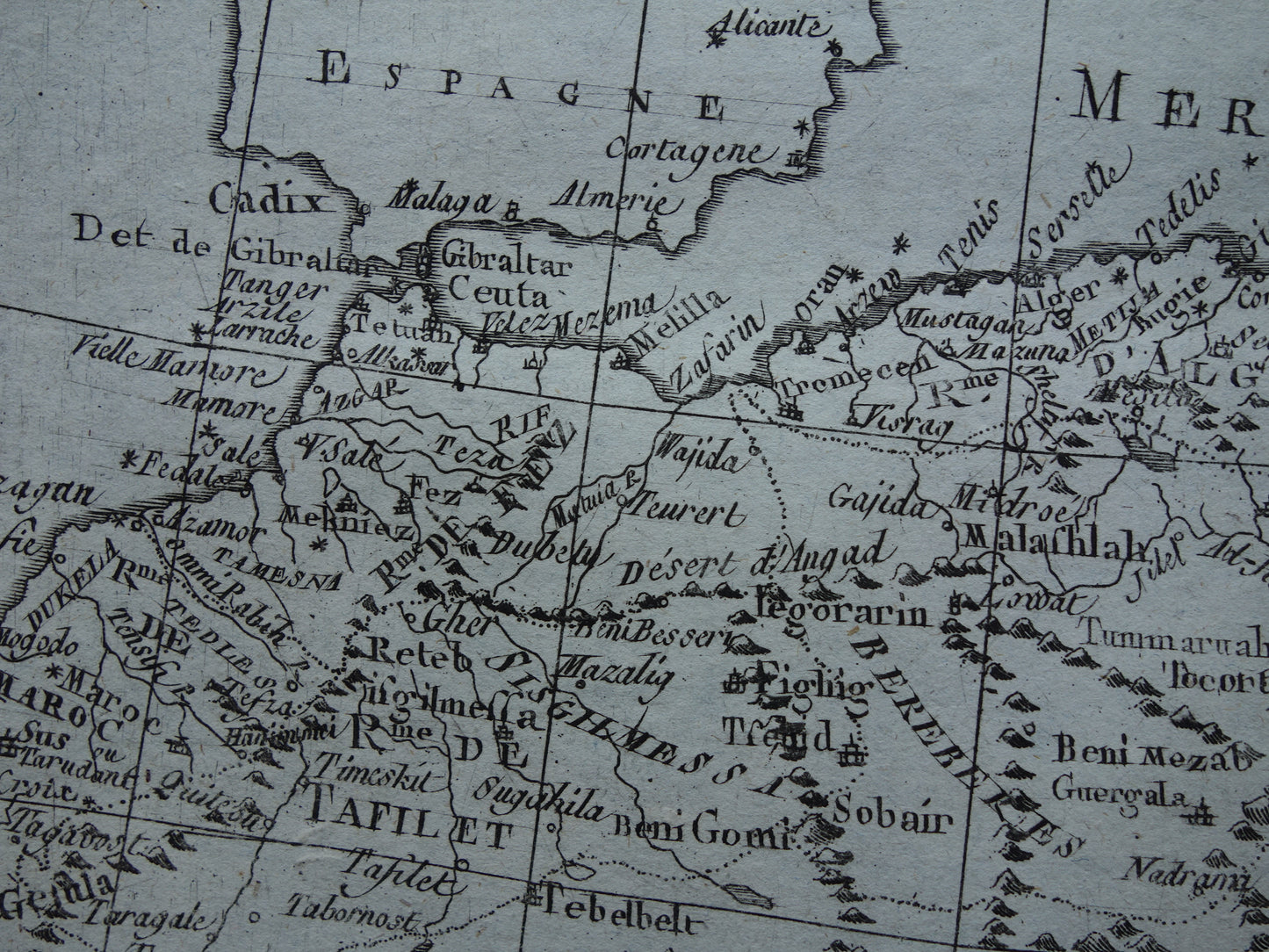 Old map of North Africa Original antique French Bonne map from 1784 of Morocco Fez Tripoli Algiers