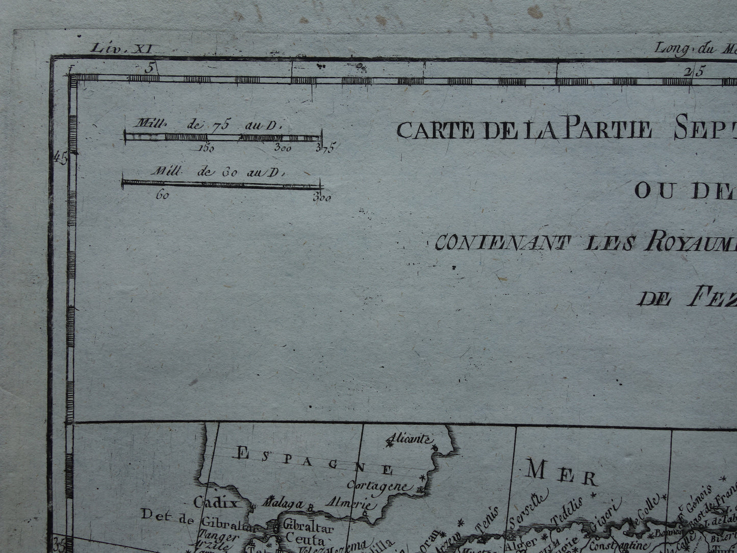 Old map of North Africa Original antique French Bonne map from 1784 of Morocco Fez Tripoli Algiers