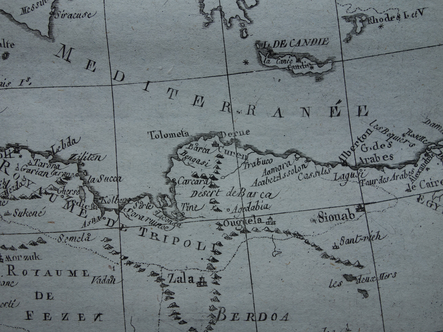 Old map of North Africa Original antique French Bonne map from 1784 of Morocco Fez Tripoli Algiers