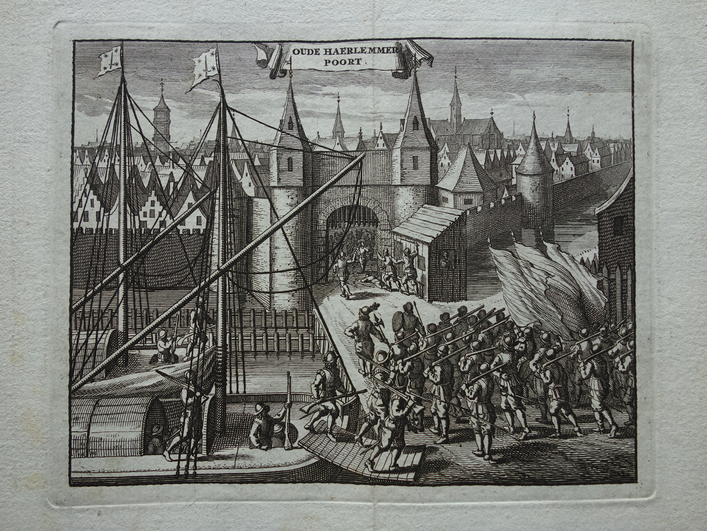 Haarlemmerpoort te Amsterdam Oude prent 1770 Originele antieke gravure Oude Haerlemmer Poort Aanslag Amsterdam 1577