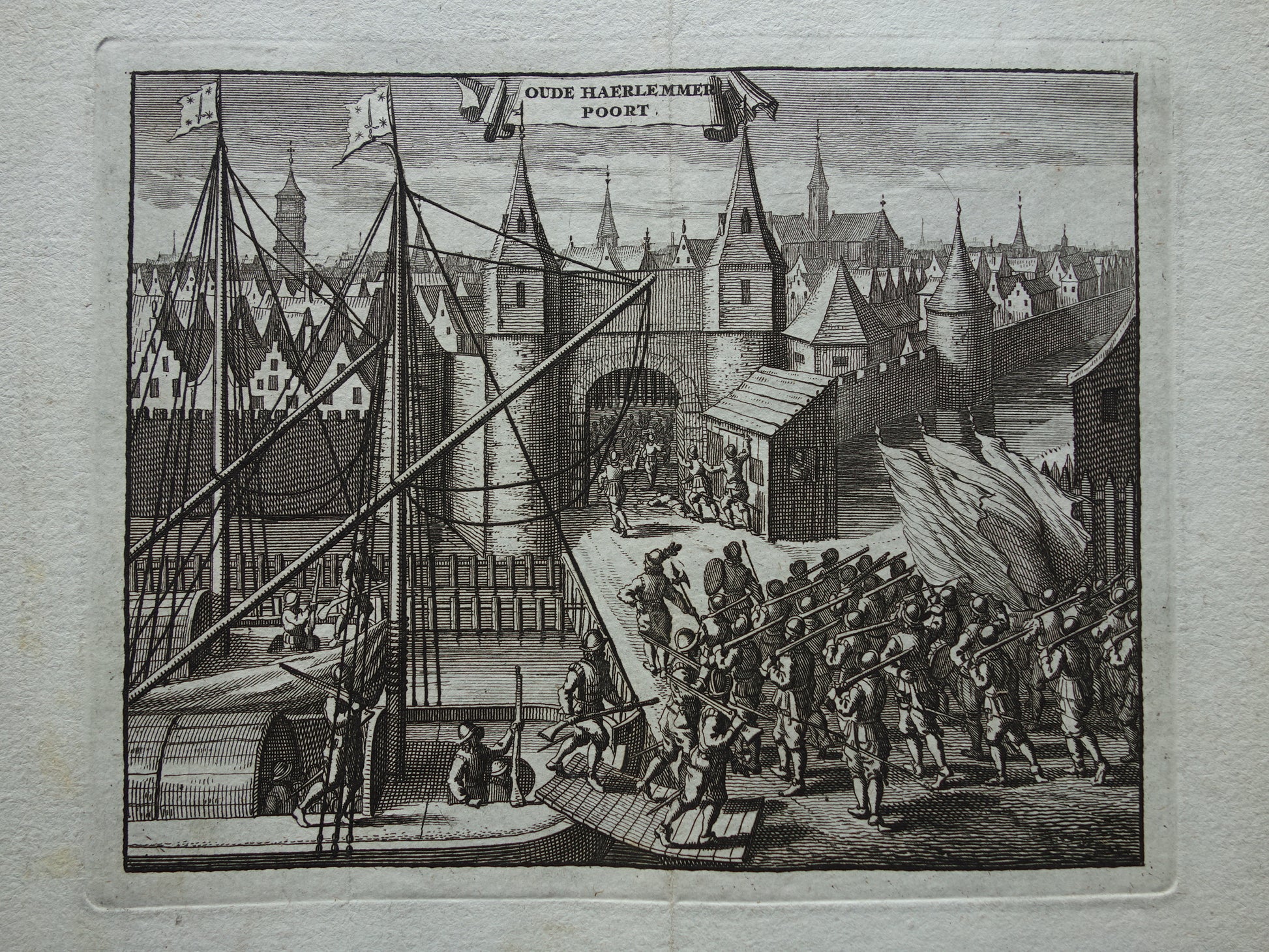 Haarlemmerpoort te Amsterdam Oude prent 1770 Originele antieke gravure Oude Haerlemmer Poort Aanslag Amsterdam 1577