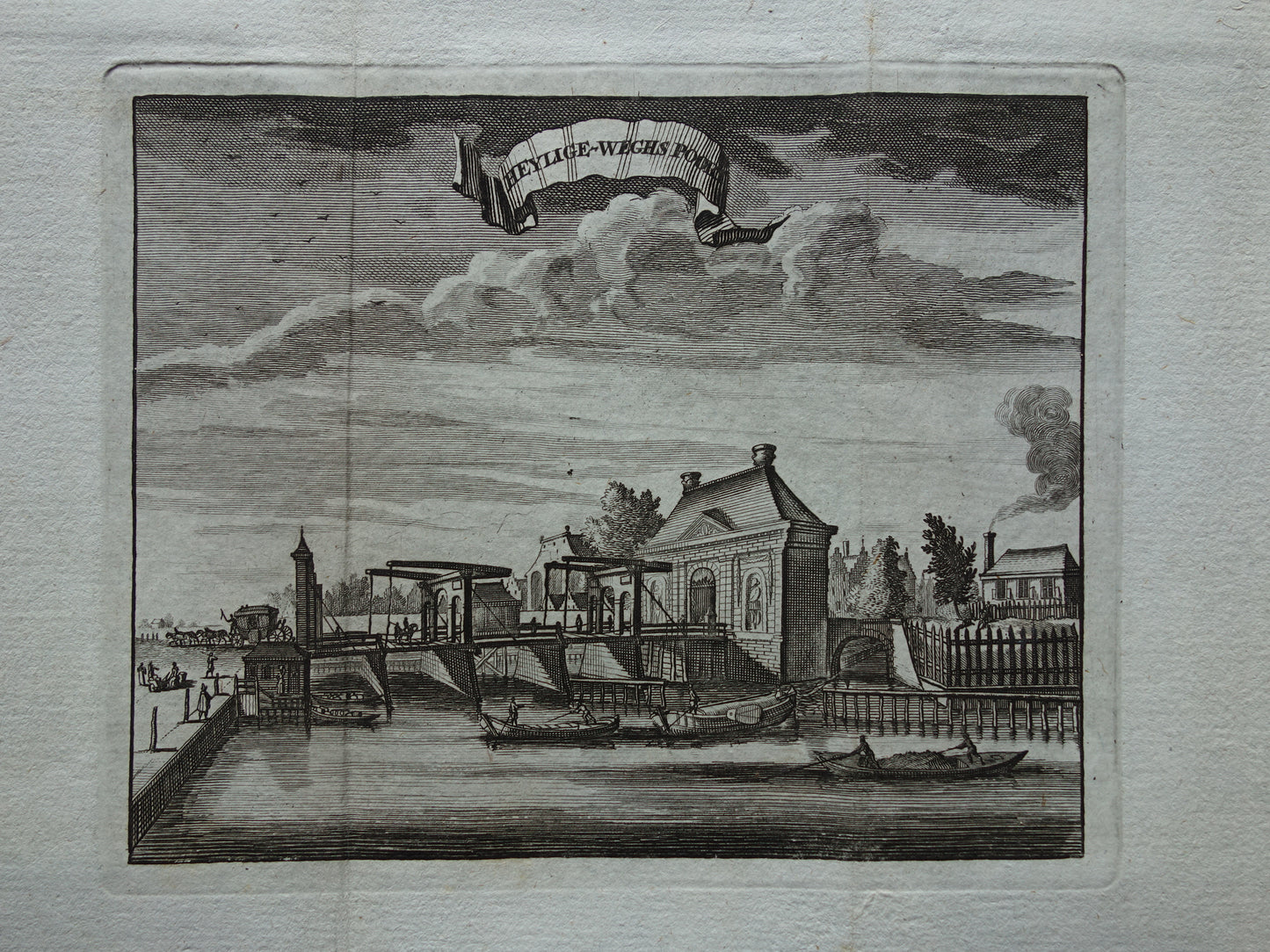 Oude gravure van stadspoort Amsterdam 1770 Originele antieke prent Heylige-Weghs Poort / Derde Heiligewegspoort