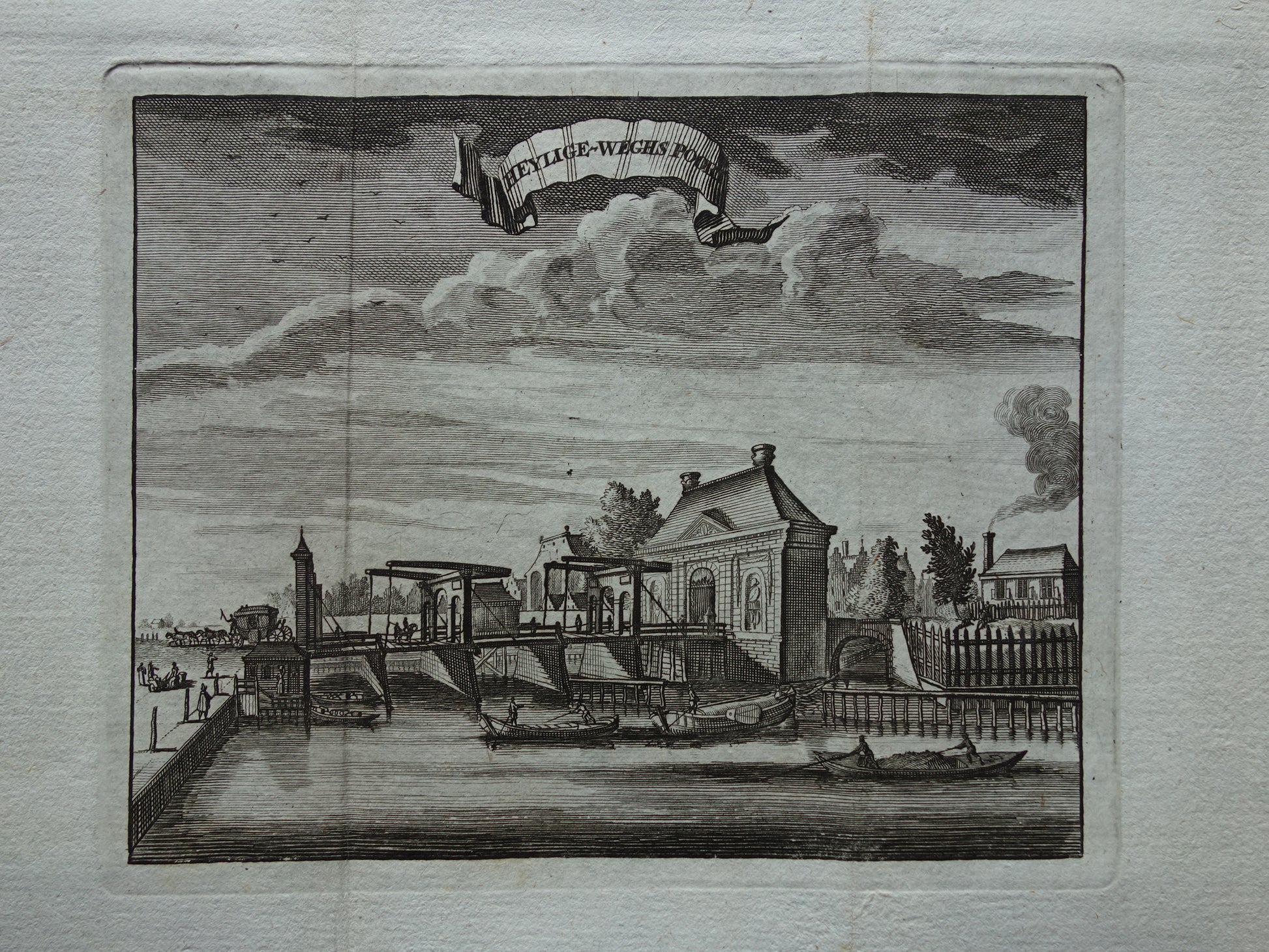 Oude gravure van stadspoort Amsterdam 1770 Originele antieke prent Heylige-Weghs Poort / Derde Heiligewegspoort