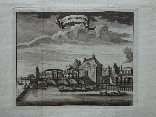 Oude gravure van stadspoort Amsterdam 1770 Originele antieke prent Heylige-Weghs Poort / Derde Heiligewegspoort