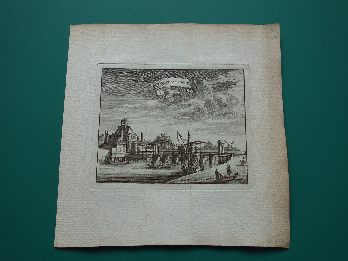 Second St. Anthony's Gate in Amsterdam Old print 1770 Original antique engraving St. Antonis Gate