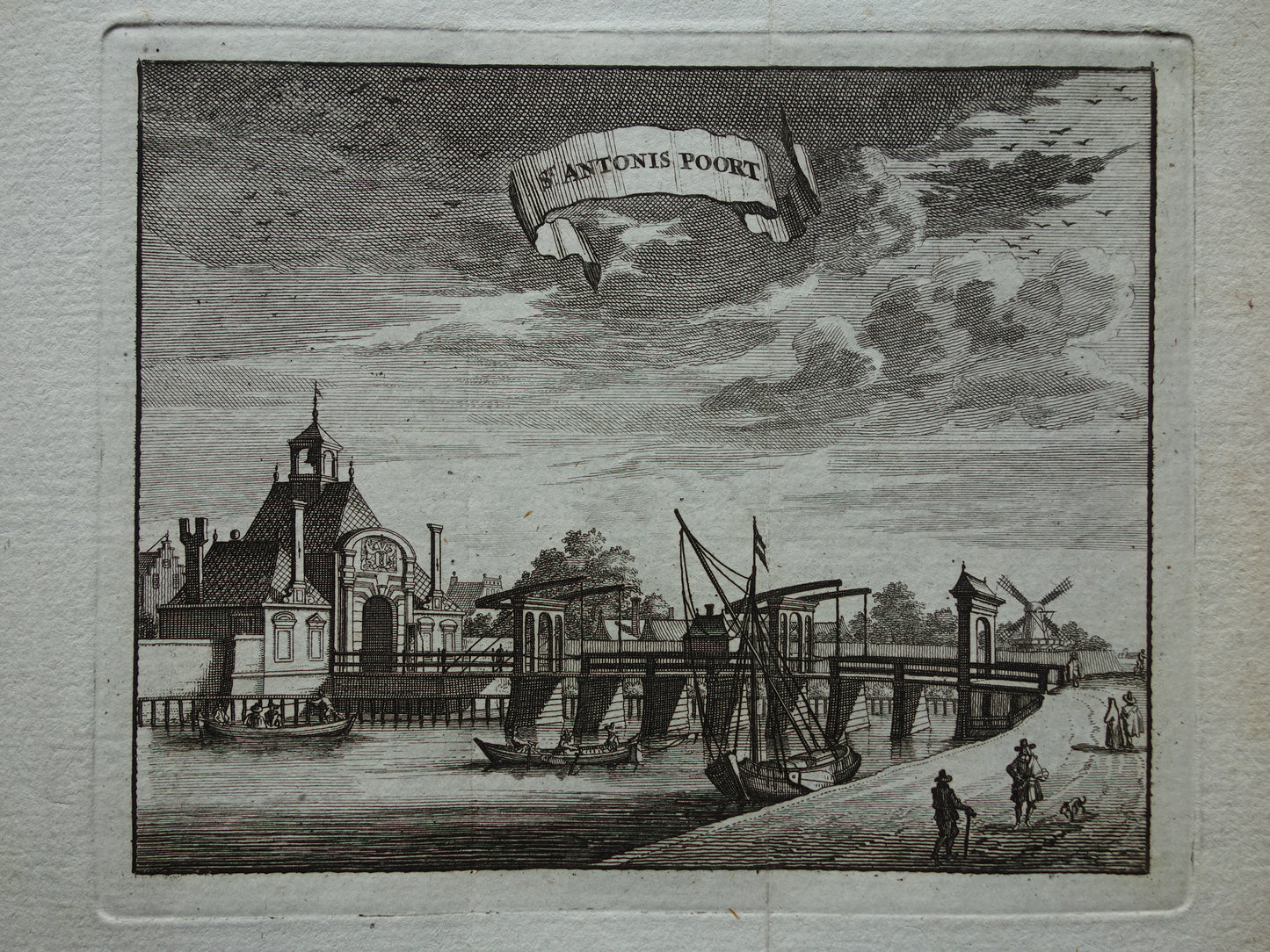 Tweede Sint-Antoniespoort te Amsterdam Oude prent 1770 Originele antieke gravure St. Antonis Poort