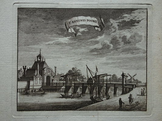 Tweede Sint-Antoniespoort te Amsterdam Oude prent 1770 Originele antieke gravure St. Antonis Poort