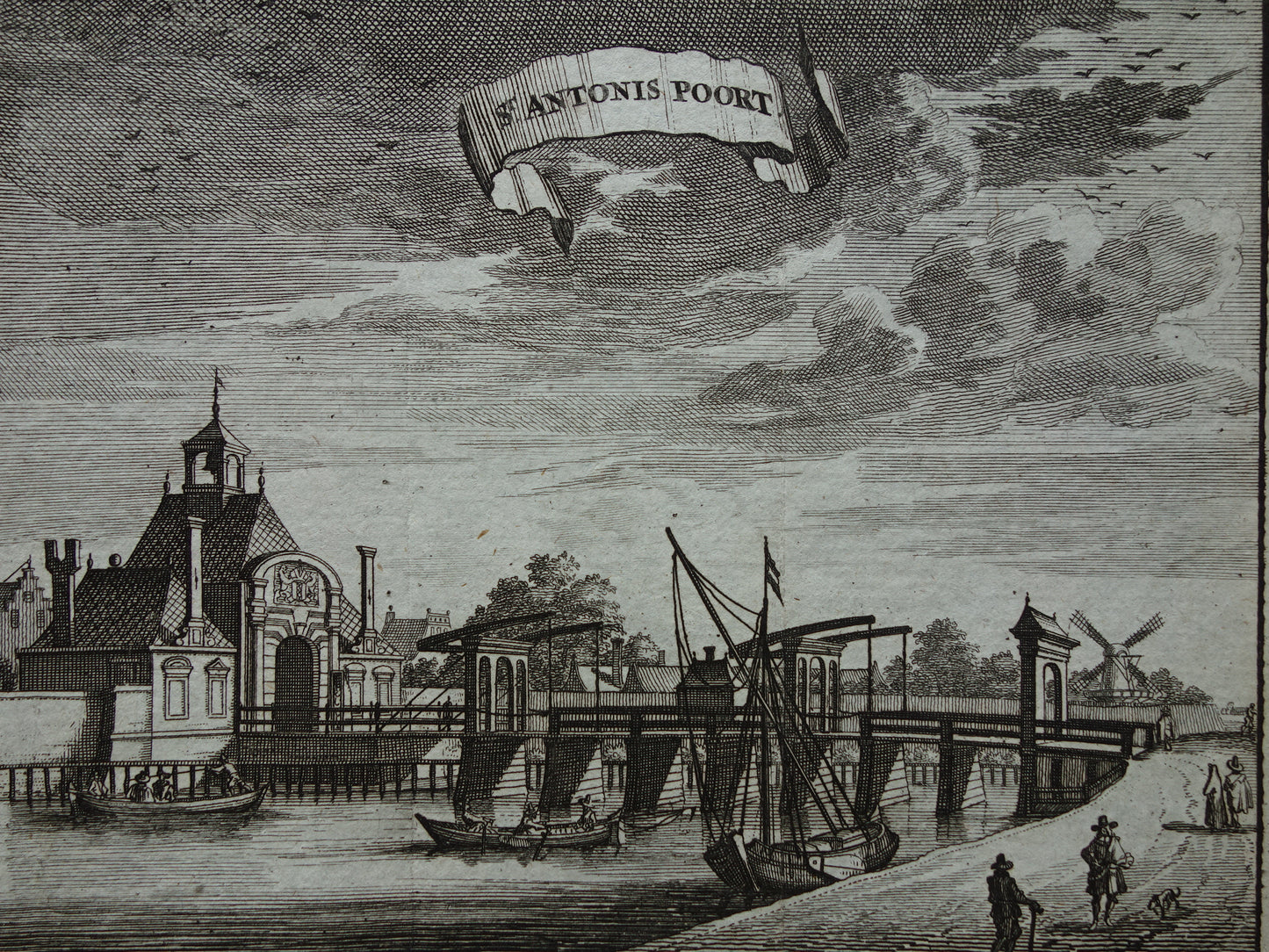 Second St. Anthony's Gate in Amsterdam Old print 1770 Original antique engraving St. Antonis Gate