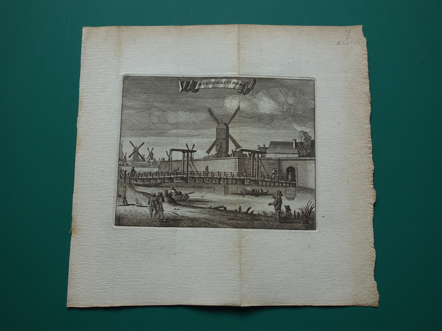 SAW MILL GATE Amsterdam Old print 1770 Original antique engraving Saw Mill Gate