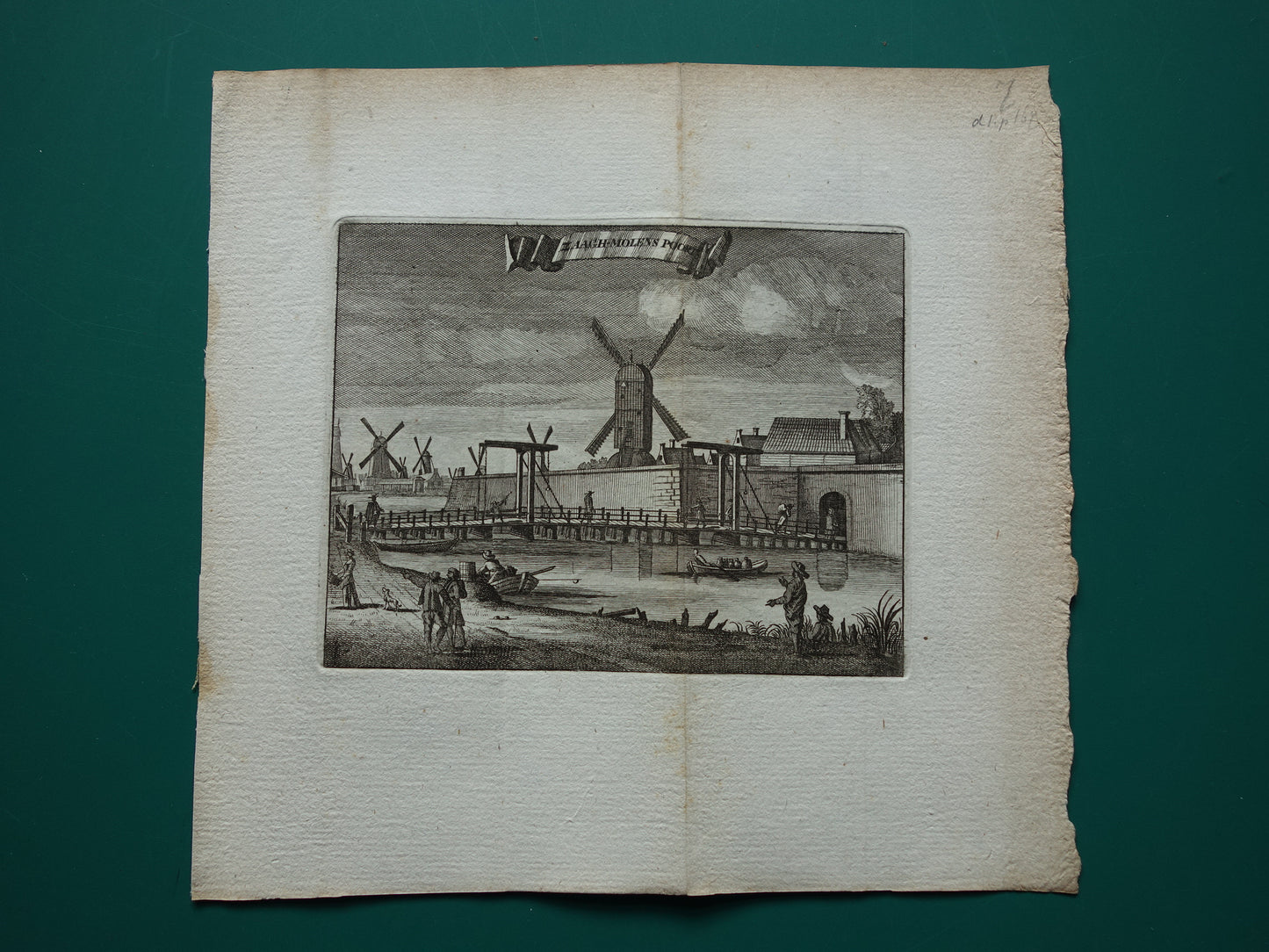 SAW MILL GATE Amsterdam Old print 1770 Original antique engraving Saw Mill Gate