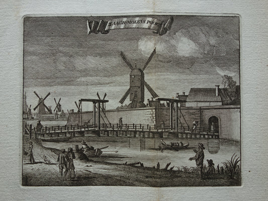 ZAAGMOLENPOORT Amsterdam Oude prent 1770 Originele antieke gravure Zaagh-Molens Poort