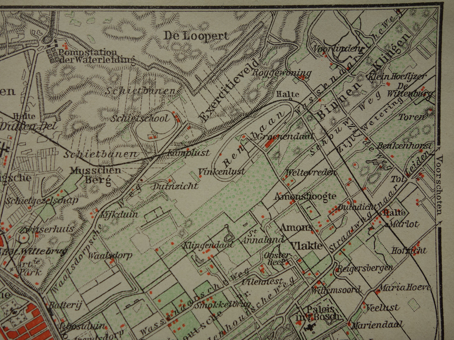 SCHEVENINGEN oude kaart van Scheveningen en Den Haag 1910 kleine originele antieke plattegrond Nederland