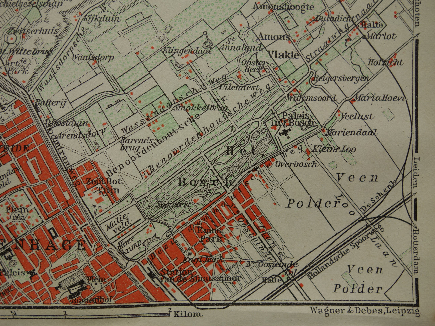 SCHEVENINGEN oude kaart van Scheveningen en Den Haag 1910 kleine originele antieke plattegrond Nederland