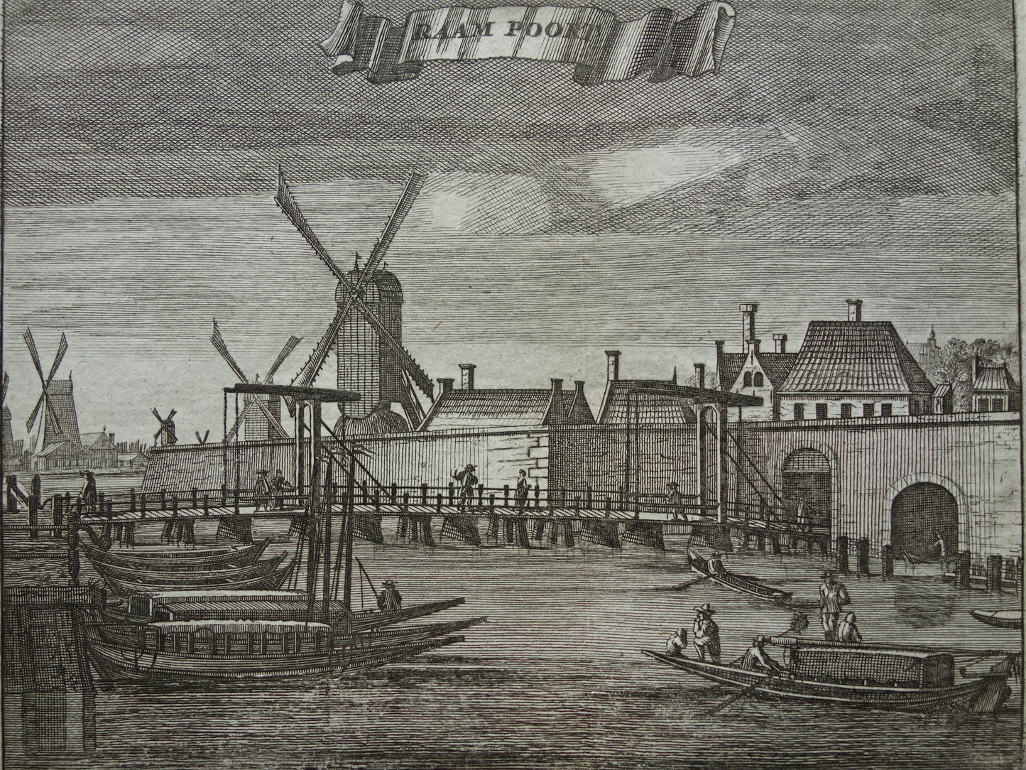 Oude gravure Amsterdam Molen Molens