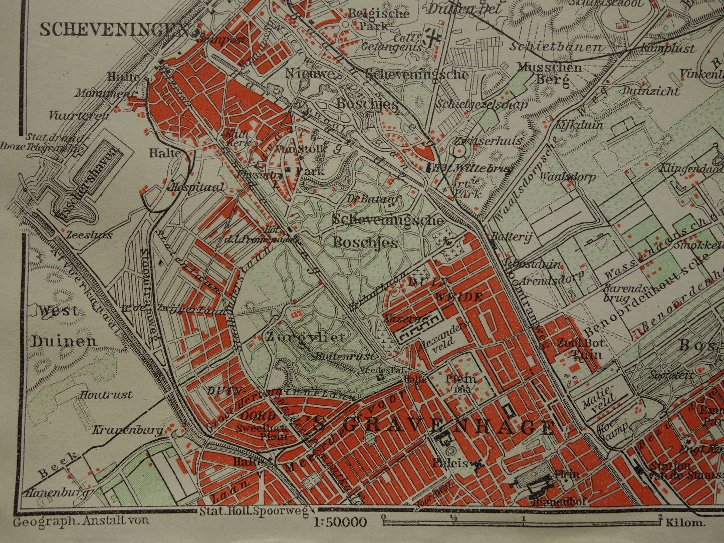 SCHEVENINGEN oude kaart van Scheveningen en Den Haag 1910 kleine originele antieke plattegrond Nederland