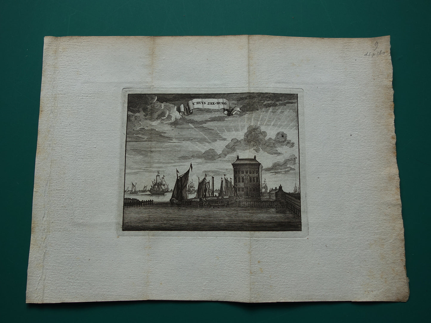 Zeeburg Amsterdam Old print 1770 Original antique engraving The house Zeeburg 't Huys Zee-burg.