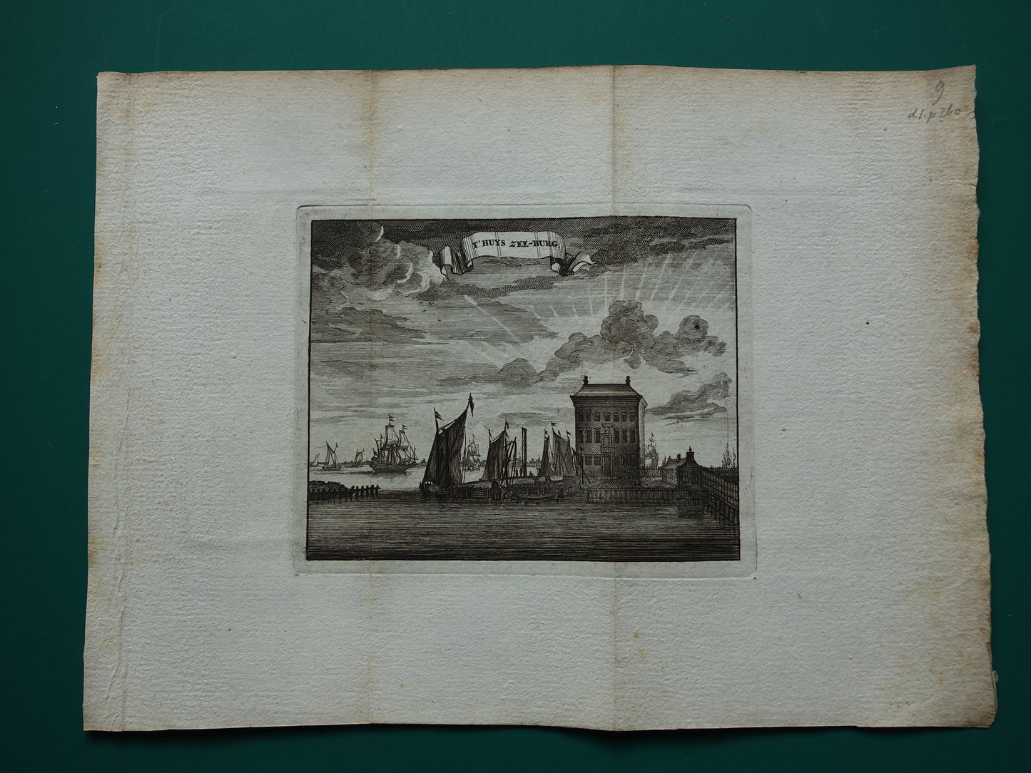 Zeeburg Amsterdam Old print 1770 Original antique engraving The house Zeeburg 't Huys Zee-burg.