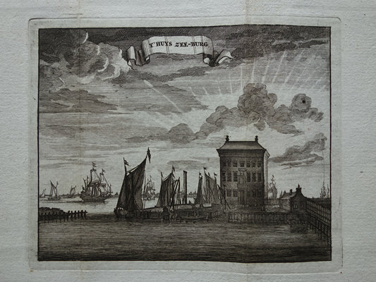 Zeeburg Amsterdam Oude prent 1770 Originele antieke gravure Het huis Zeeburg 't Huys Zee-burg.