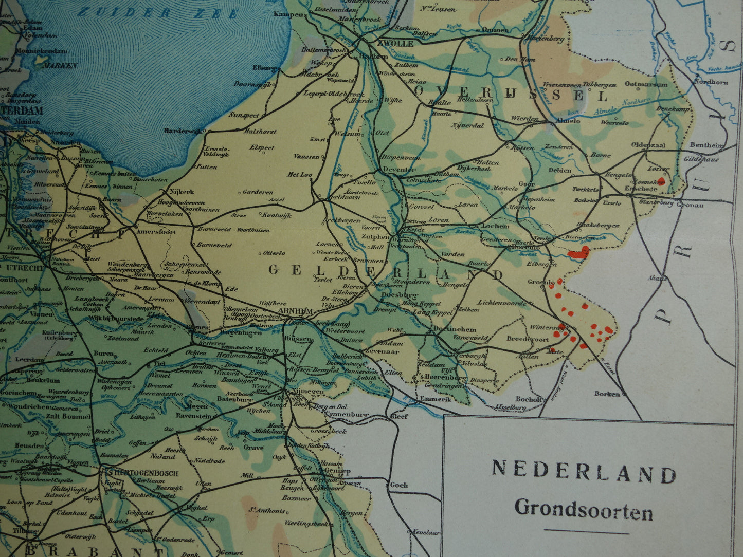 NEDERLAND oude kaart van grondsoorten 1928 vintage Nederlandse geologie landkaart grondsoortenkaart