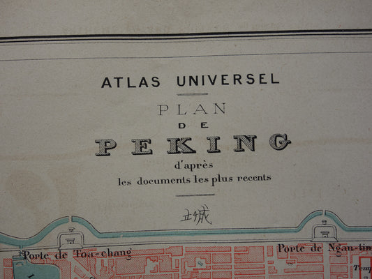 BEIJING Grote oude kaart van Beijing China uit 1877 originele antieke Franse plattegrond historische kaarten Peking