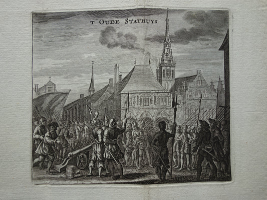 Oude prent vroegere Stadhuis van Amsterdam 1770 Originele antieke prent