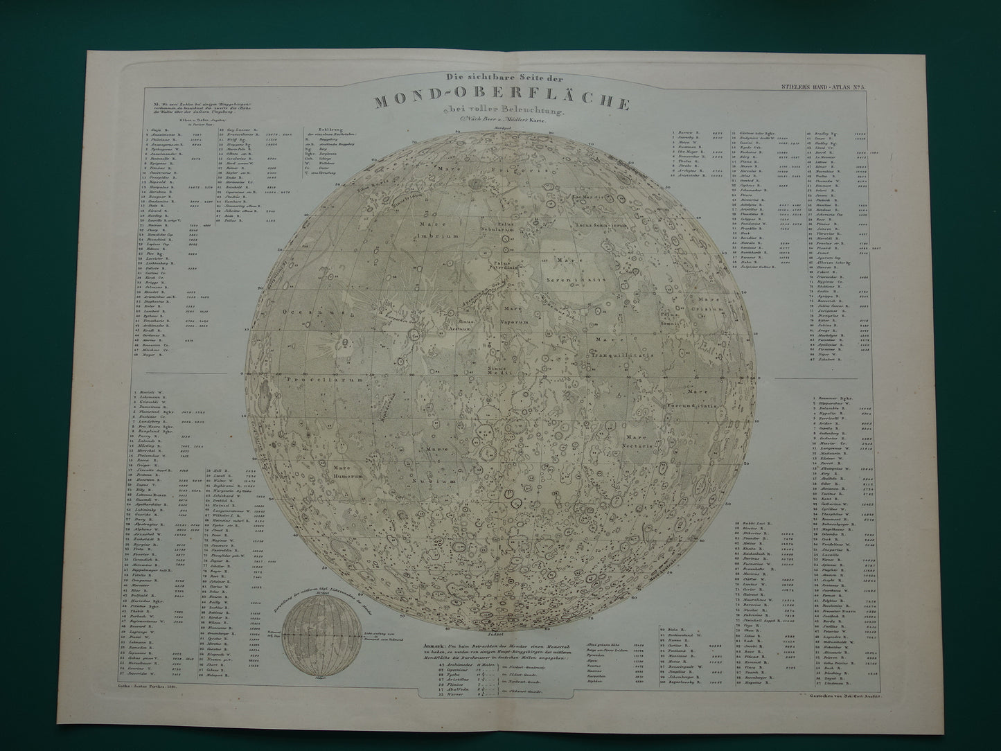145+ jaar oude kaart van de Maan originele antieke poster zichtbare zijde van de maan met jaartal 1880 maankaart
