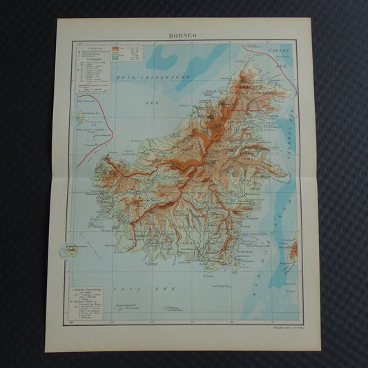 BORNEO oude kaart van Borneo Indonesië uit 1933 originele Nederlandse vintage landkaart