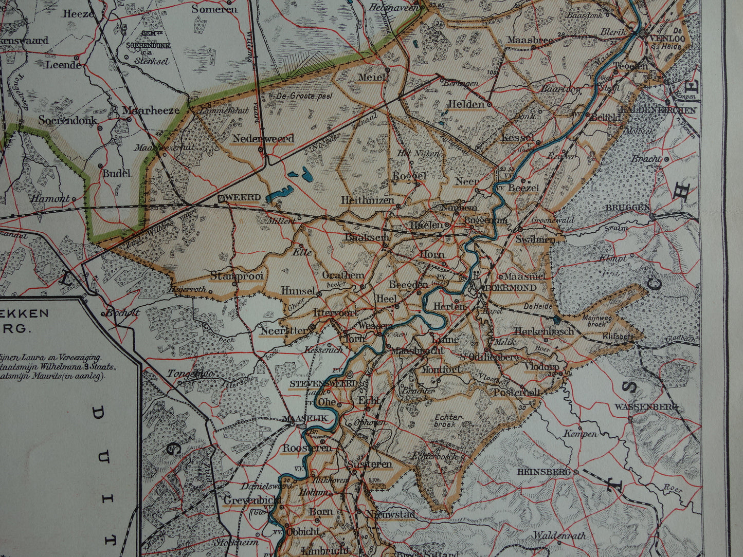LIMBURG Oude landkaart van de provincie Limburg uit 1919 originele antieke kaart Maastricht Heerlen Roermond historische kaarten