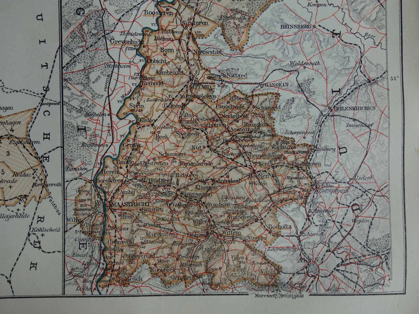 LIMBURG Oude landkaart van de provincie Limburg uit 1919 originele antieke kaart Maastricht Heerlen Roermond historische kaarten