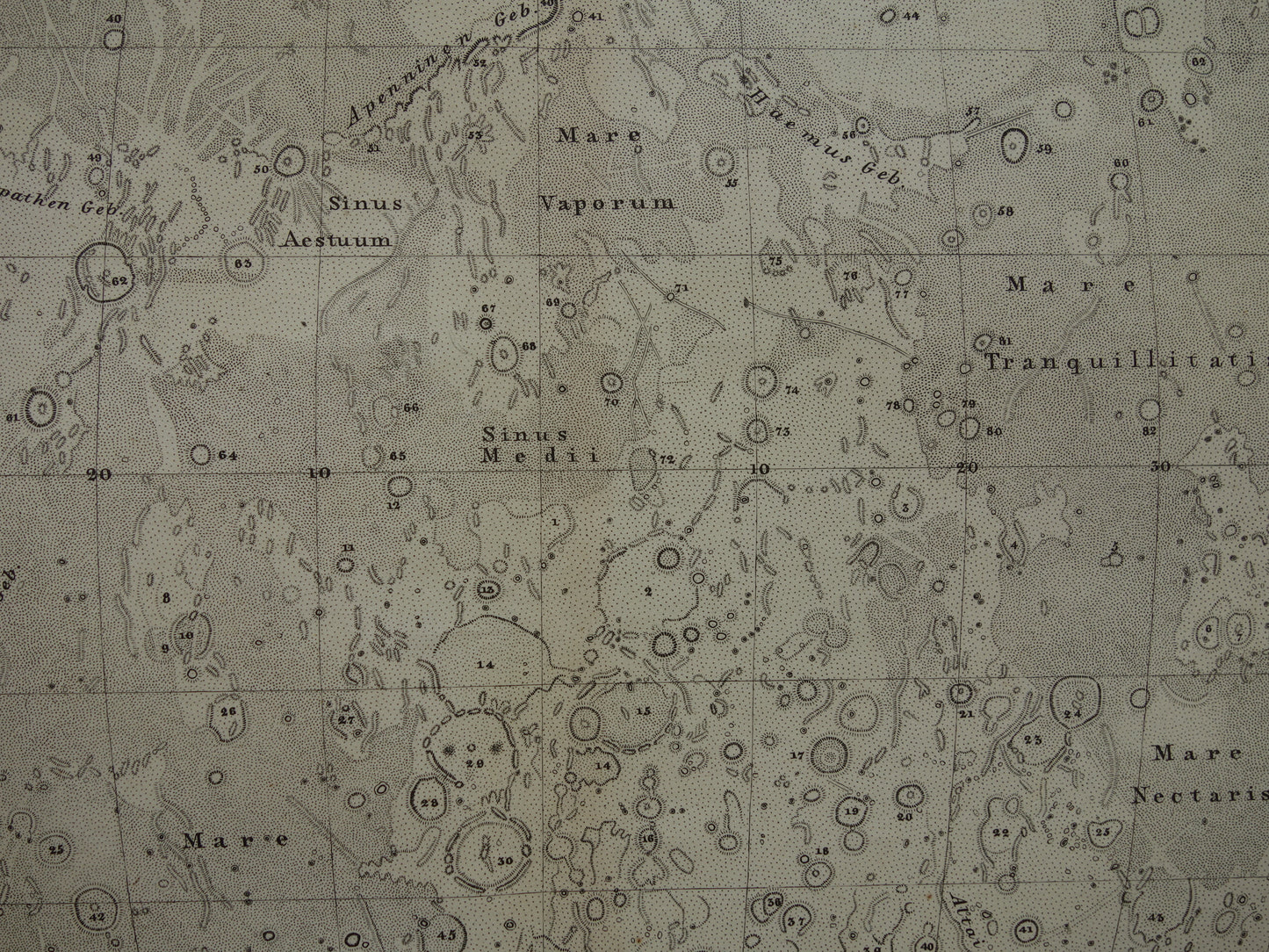 145+ jaar oude kaart van de Maan originele antieke poster zichtbare zijde van de maan met jaartal 1880 maankaart