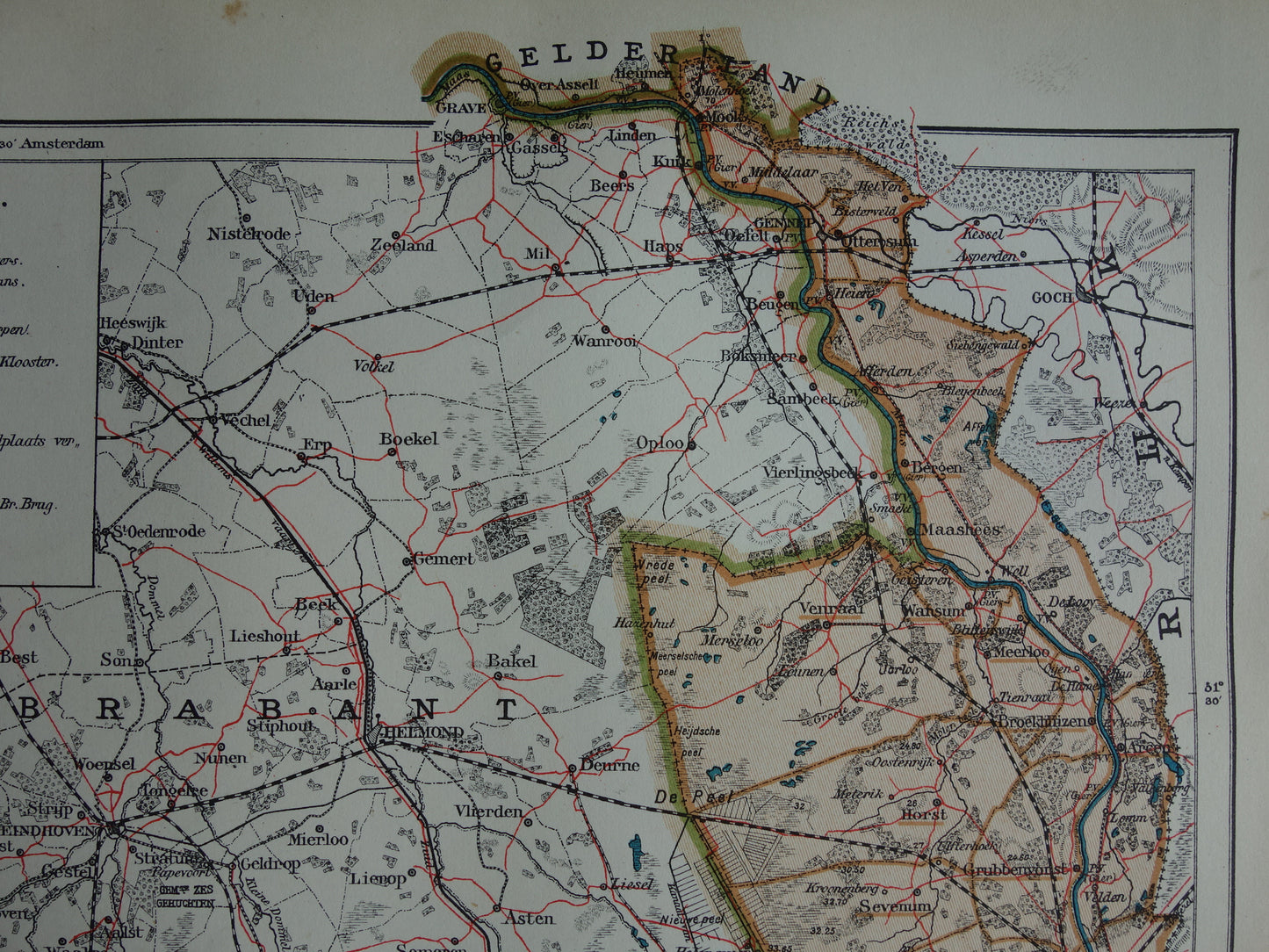 LIMBURG Oude landkaart van de provincie Limburg uit 1919 originele antieke kaart Maastricht Heerlen Roermond historische kaarten