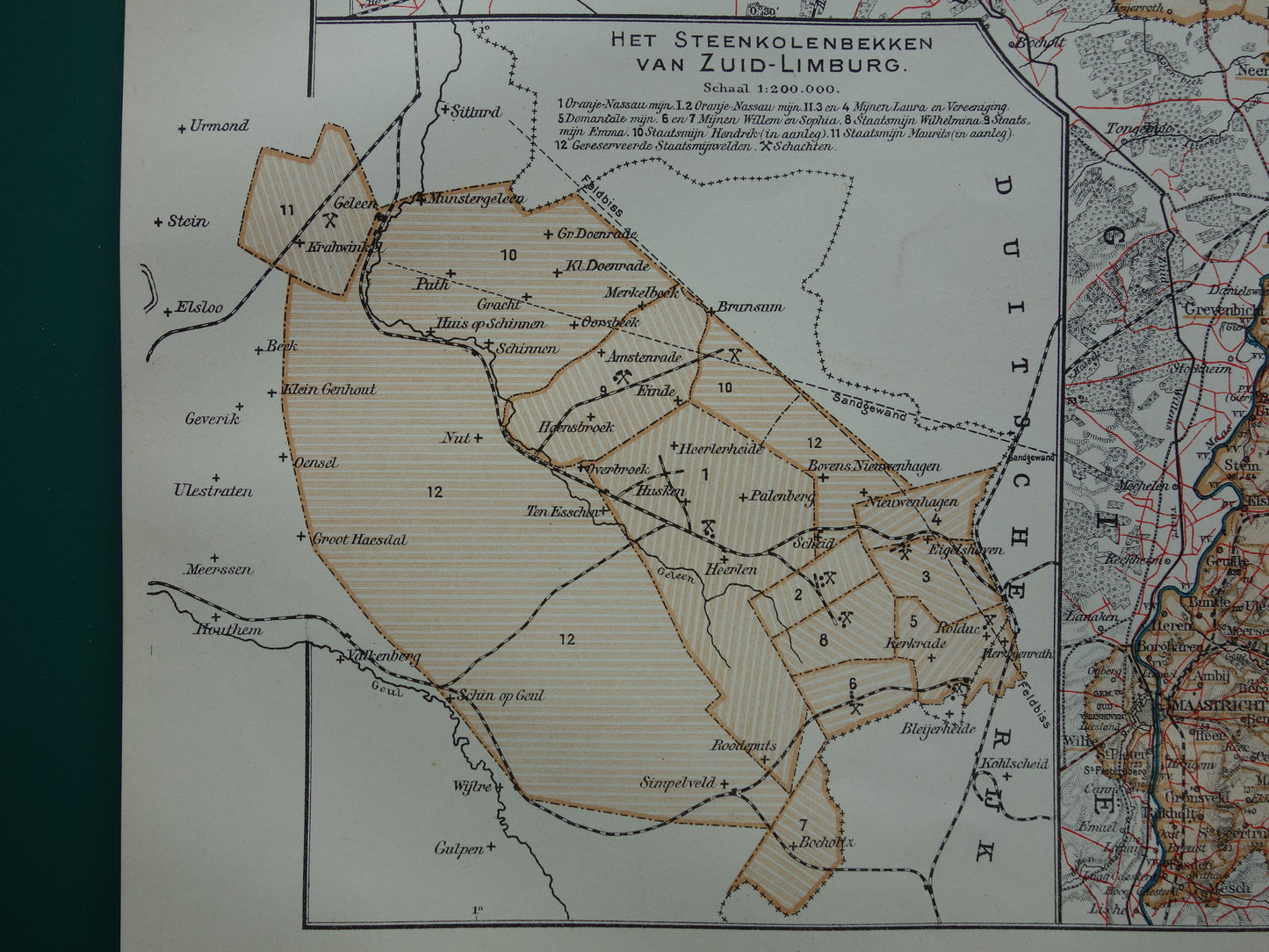 LIMBURG Oude landkaart van de provincie Limburg uit 1919 originele antieke kaart Maastricht Heerlen Roermond historische kaarten