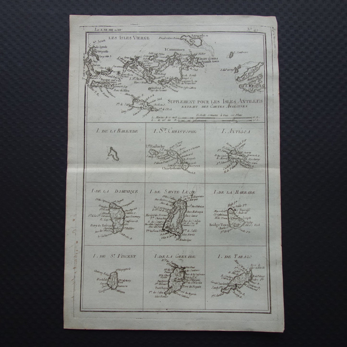 ANTILLEN Oude kaart van de Maagdeneilanden Tobago Antigua Saint Lucia Grenada Dominica St Vincent Barbados 1784 originele antieke kaarten