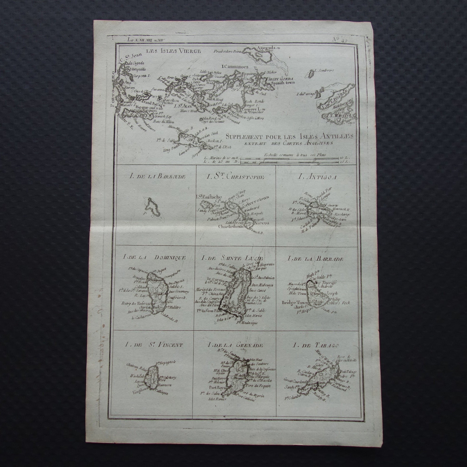 ANTILLEN Oude kaart van de Maagdeneilanden Tobago Antigua Saint Lucia Grenada Dominica St Vincent Barbados 1784 originele antieke kaarten