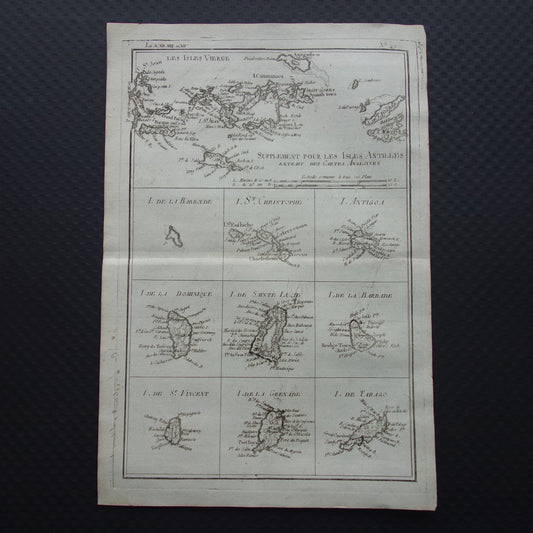 ANTILLEN Oude kaart van de Maagdeneilanden Tobago Antigua Saint Lucia Grenada Dominica St Vincent Barbados 1784 originele antieke kaarten