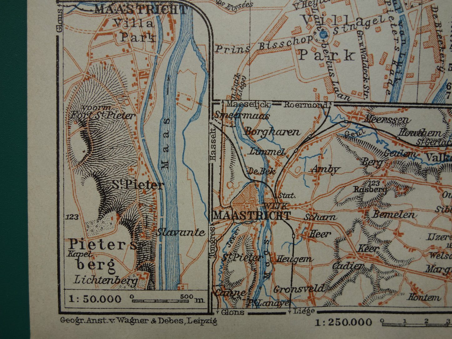 MAASTRICHT oude kaart van Maastricht en Sint-Pietersberg uit 1910 kleine originele antieke plattegrond landkaart