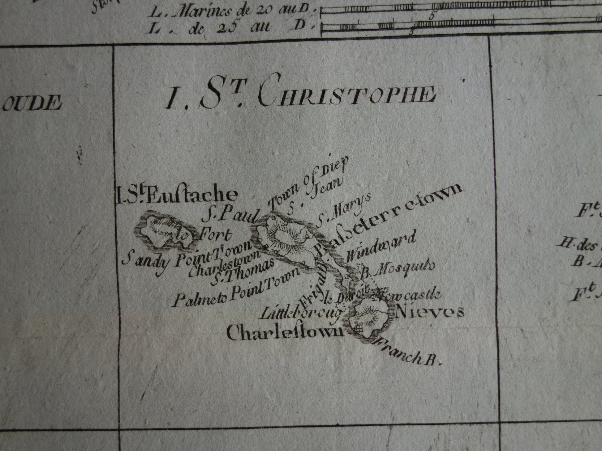 Saint Kitts Christopher  oude antieke kaart landkaart