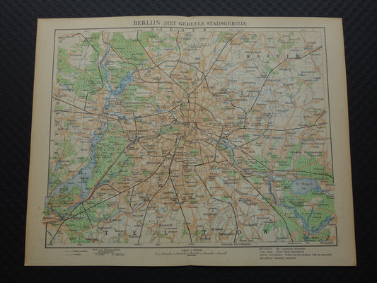 BERLIJN en omgeving oude kaart van Berlijn uit 1933 originele Nederlandse vintage landkaart