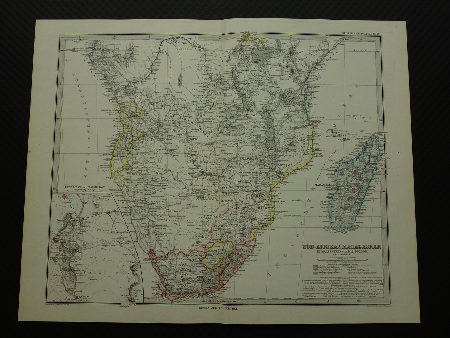 Antieke landkaart van Afrika in 1880 Grote originele 145+ jaar oude kaart van Zuid-Afrika Madagaskar Angola Namibië Botswana Tanzania Congo Mozambique Zambia Route Livingstone Andersson