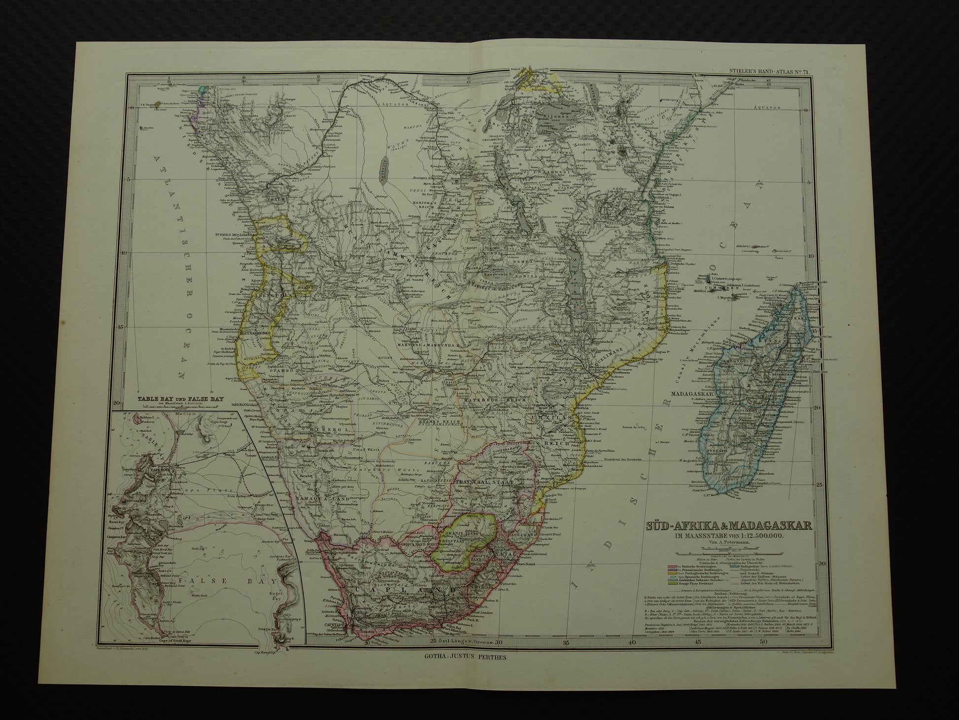 Antieke landkaart van Afrika in 1880 Grote originele 145+ jaar oude kaart van Zuid-Afrika Madagaskar Angola Namibië Botswana Tanzania Congo Mozambique Zambia Route Livingstone Andersson