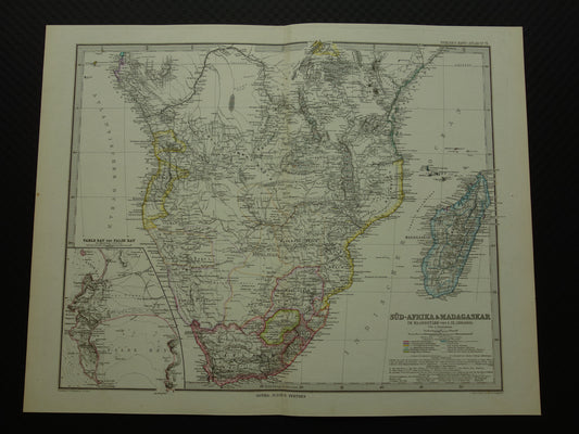 Antieke landkaart van Afrika in 1880 Grote originele 145+ jaar oude kaart van Zuid-Afrika Madagaskar Angola Namibië Botswana Tanzania Congo Mozambique Zambia Route Livingstone Andersson