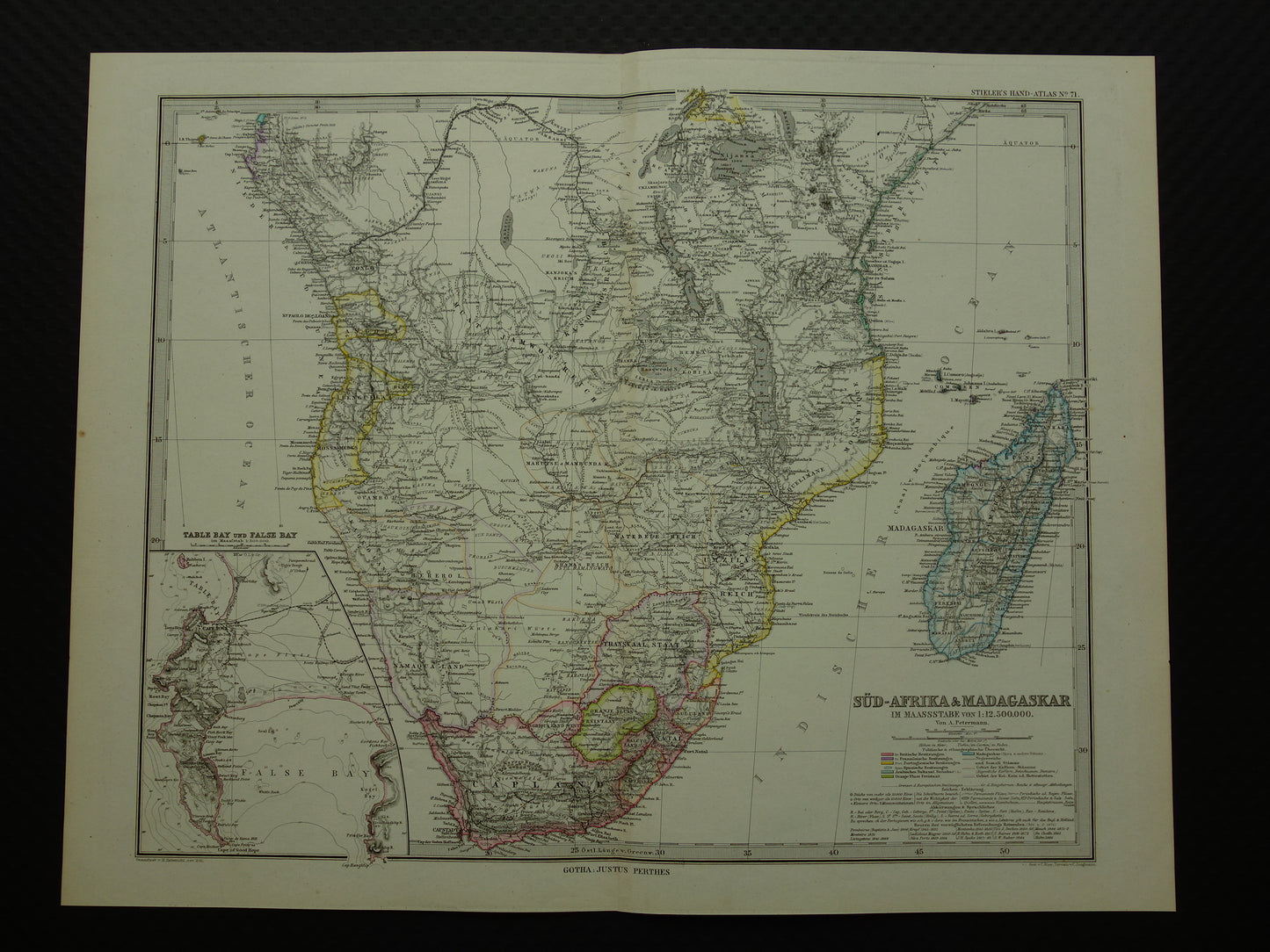 Antieke landkaart van Afrika in 1880 Grote originele 145+ jaar oude kaart van Zuid-Afrika Madagaskar Angola Namibië Botswana Tanzania Congo Mozambique Zambia Route Livingstone Andersson