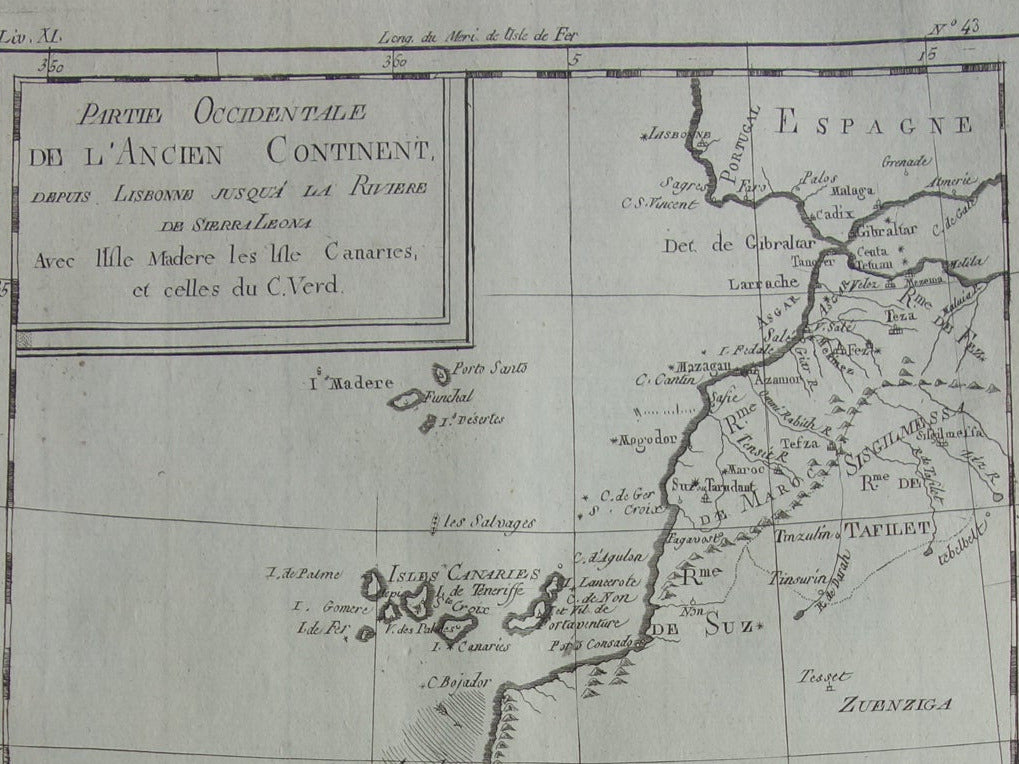 Alte Karte der Westküste Afrikas, 1784, originale antike Karten, Kanarische Inseln, Kap Verde
