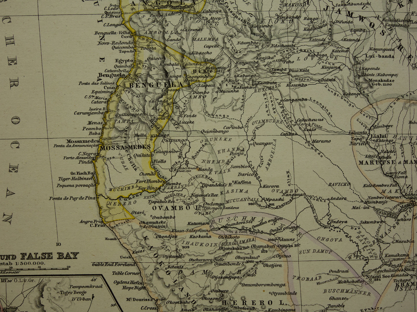 Antieke landkaart van Afrika in 1880 Grote originele 145+ jaar oude kaart van Zuid-Afrika Madagaskar Angola Namibië Botswana Tanzania Congo Mozambique Zambia Route Livingstone Andersson