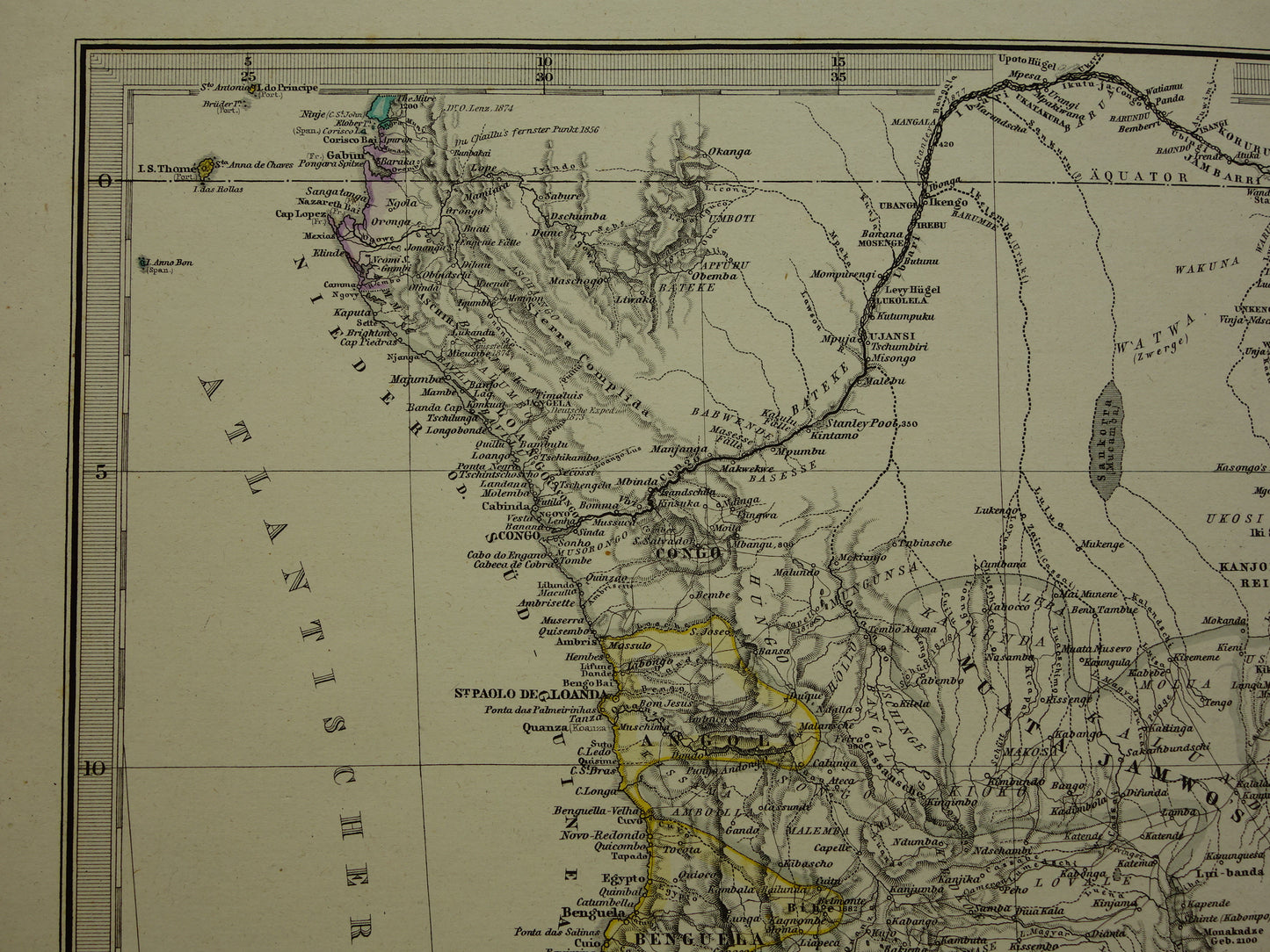 Antieke landkaart van Afrika in 1880 Grote originele 145+ jaar oude kaart van Zuid-Afrika Madagaskar Angola Namibië Botswana Tanzania Congo Mozambique Zambia Route Livingstone Andersson