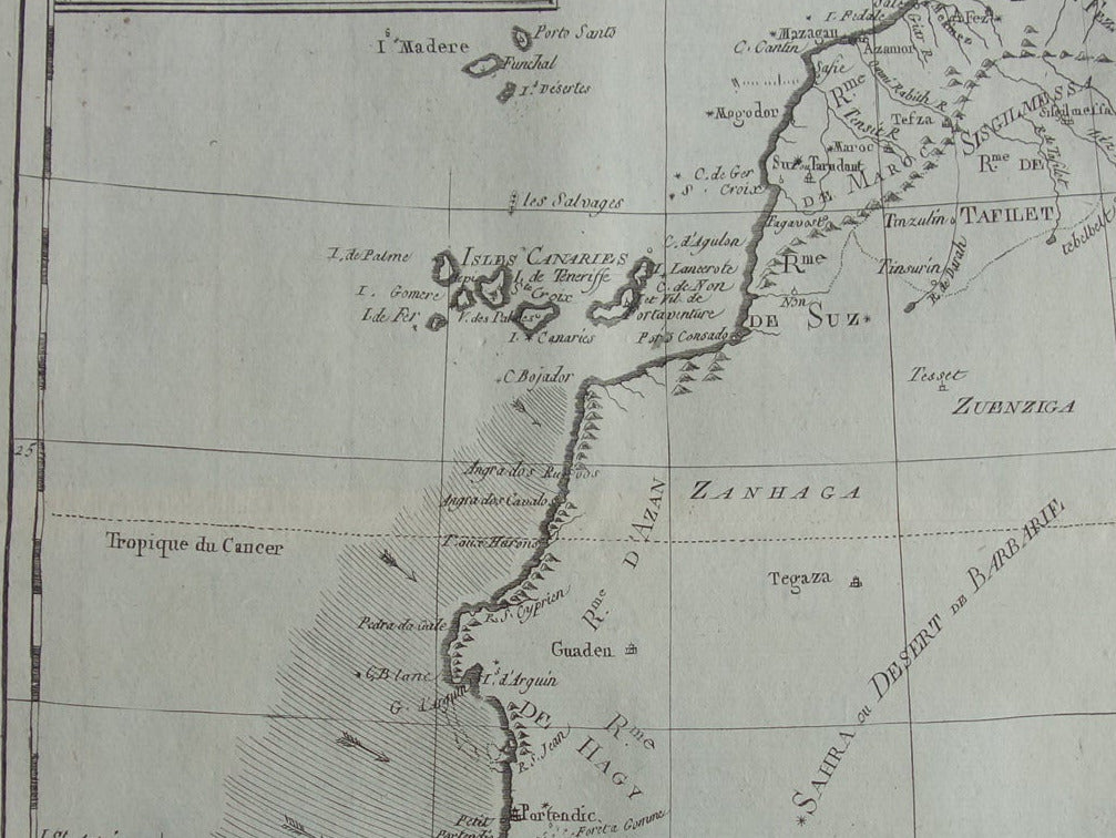 Alte Karte der Westküste Afrikas, 1784, originale antike Karten, Kanarische Inseln, Kap Verde