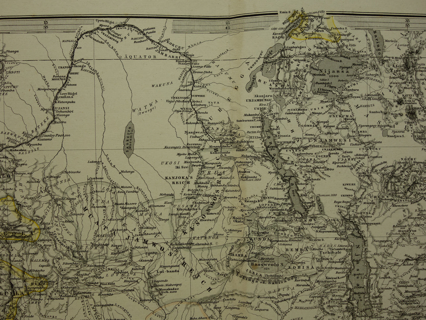 Antieke landkaart van Afrika in 1880 Grote originele 145+ jaar oude kaart van Zuid-Afrika Madagaskar Angola Namibië Botswana Tanzania Congo Mozambique Zambia Route Livingstone Andersson