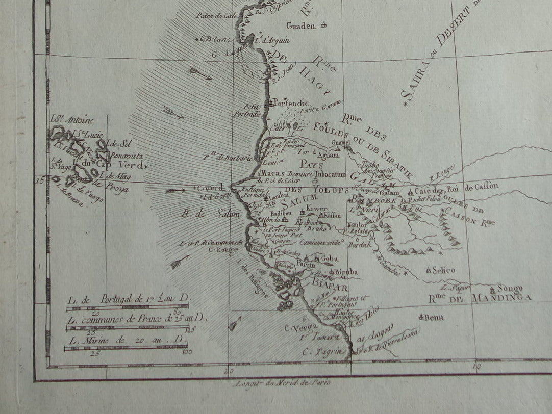 Alte Karte der Westküste Afrikas, 1784, originale antike Karten, Kanarische Inseln, Kap Verde